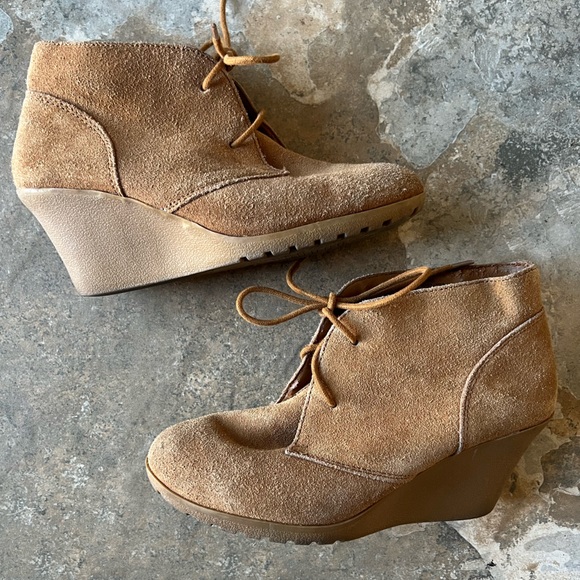 Tan leather wedge ankle boots lace up size 10 - Picture 4 of 6